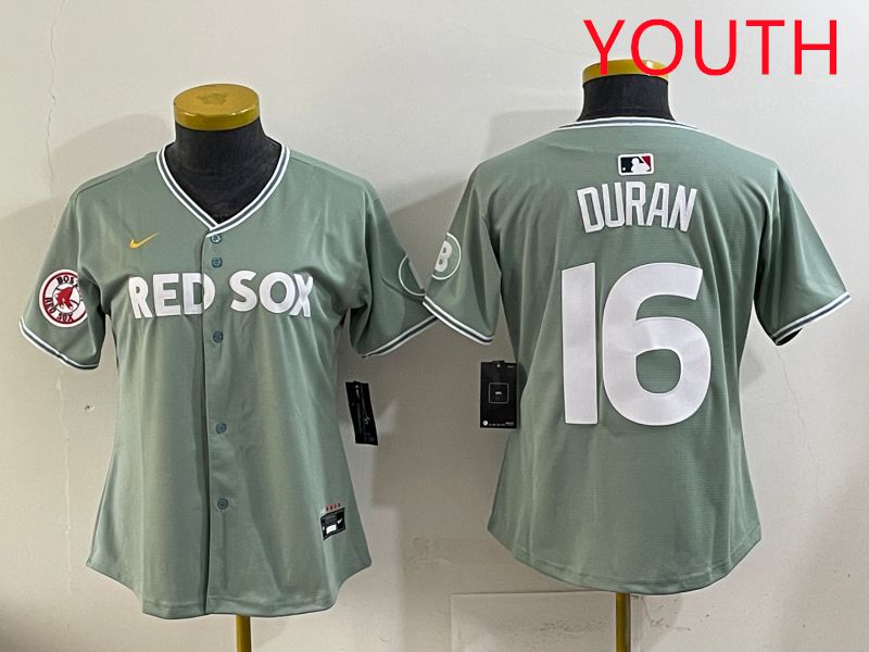 Youth 2025 Boston Red Sox 16 Duran Light Green Joint Name Nike MLB Jersey style 8